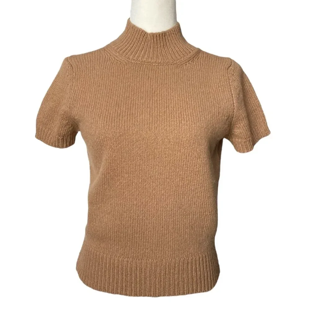 Nili Lotan Cambridge Short Sleeve Camel Hair Sweater Turtleneck Tan Size Small